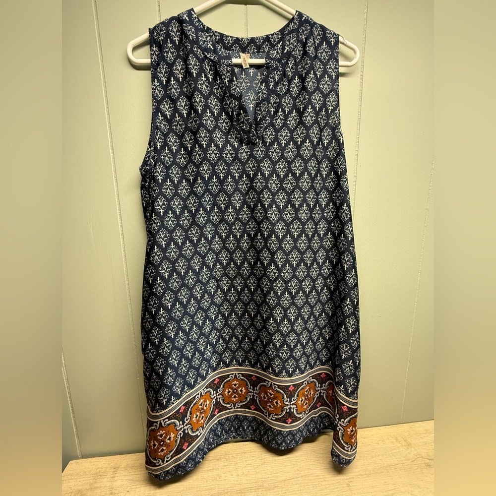 mittoshop Navy Printed Sleeveless Border-Print Top